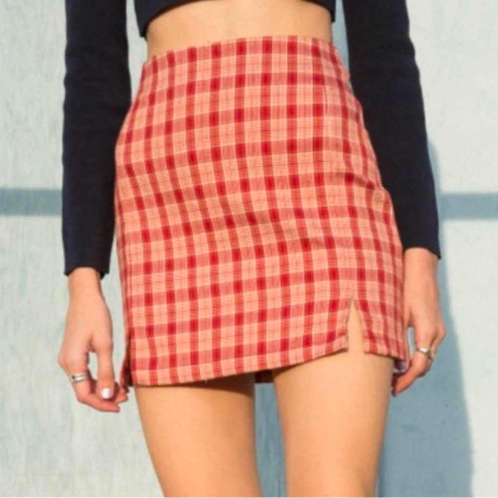 John Galt / Brandy Melville One Size Plaid Mini Pencil Skirt Red/ Orange